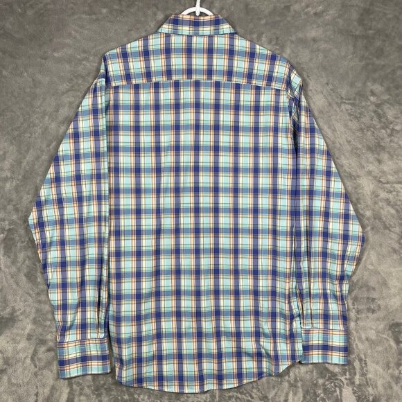Peter Millar Summer Comfort Mens Plaid Long-Sleeve Button-Up Shirt L Blue/Orange - Picture 7 of 7